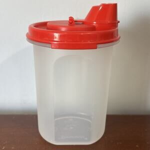 tupperware 1606 15oz 1898c Round With Spout Red Lid Clear Container